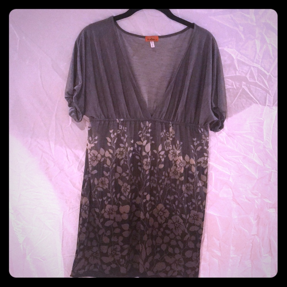 Grey Tunic Top with beautiful brown floral print